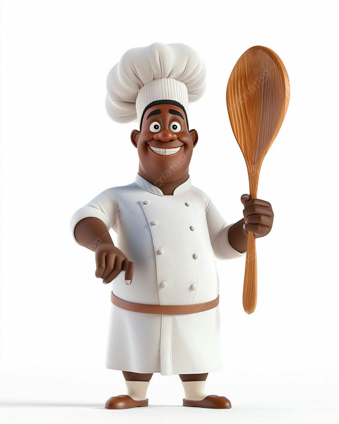 Chef negro sorridente com colher de pau