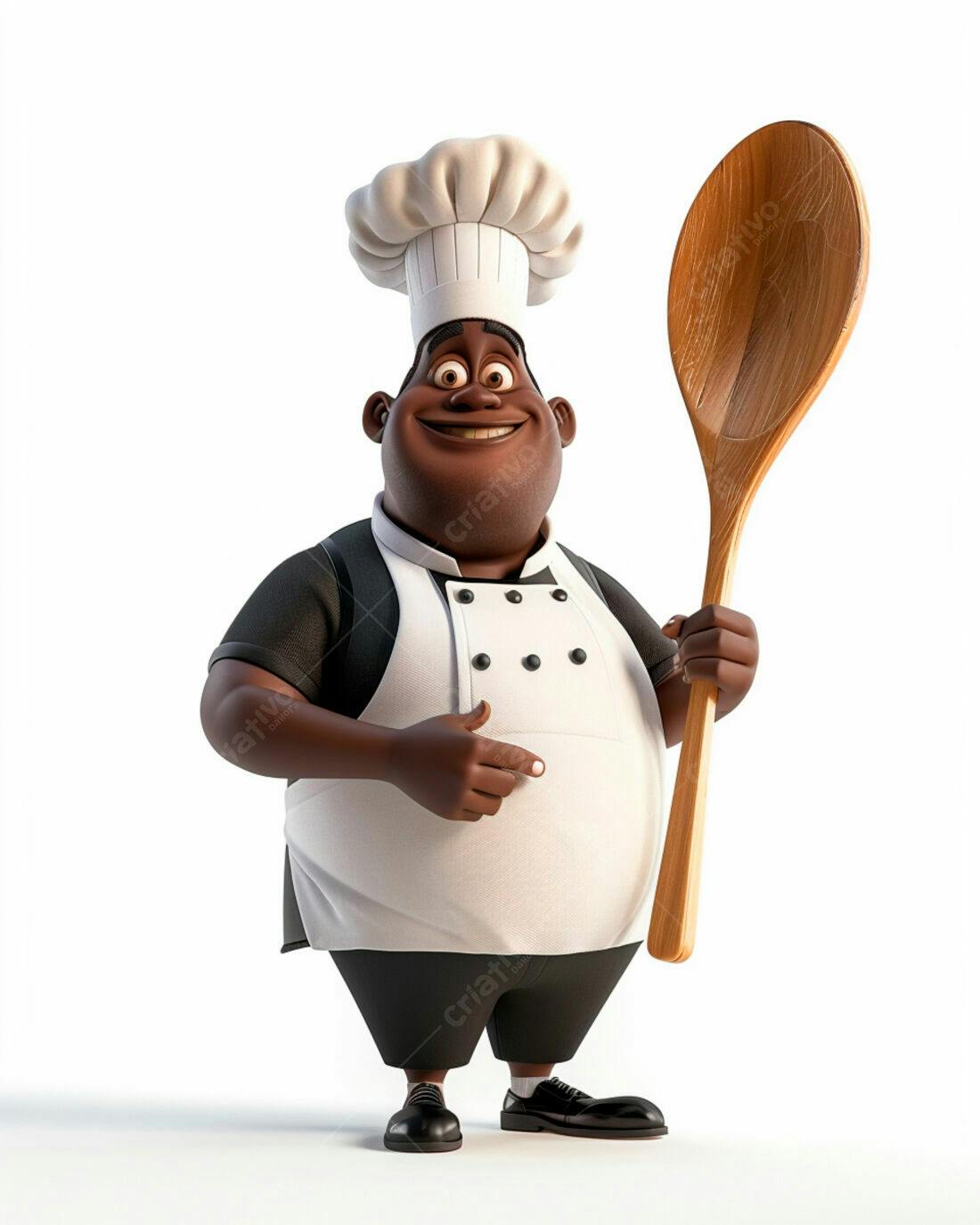 Chef negro sorridente com colher de pau