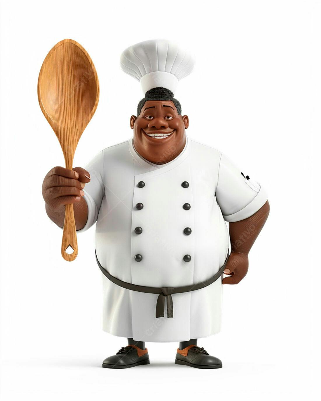 Chef negro sorridente com colher de pau