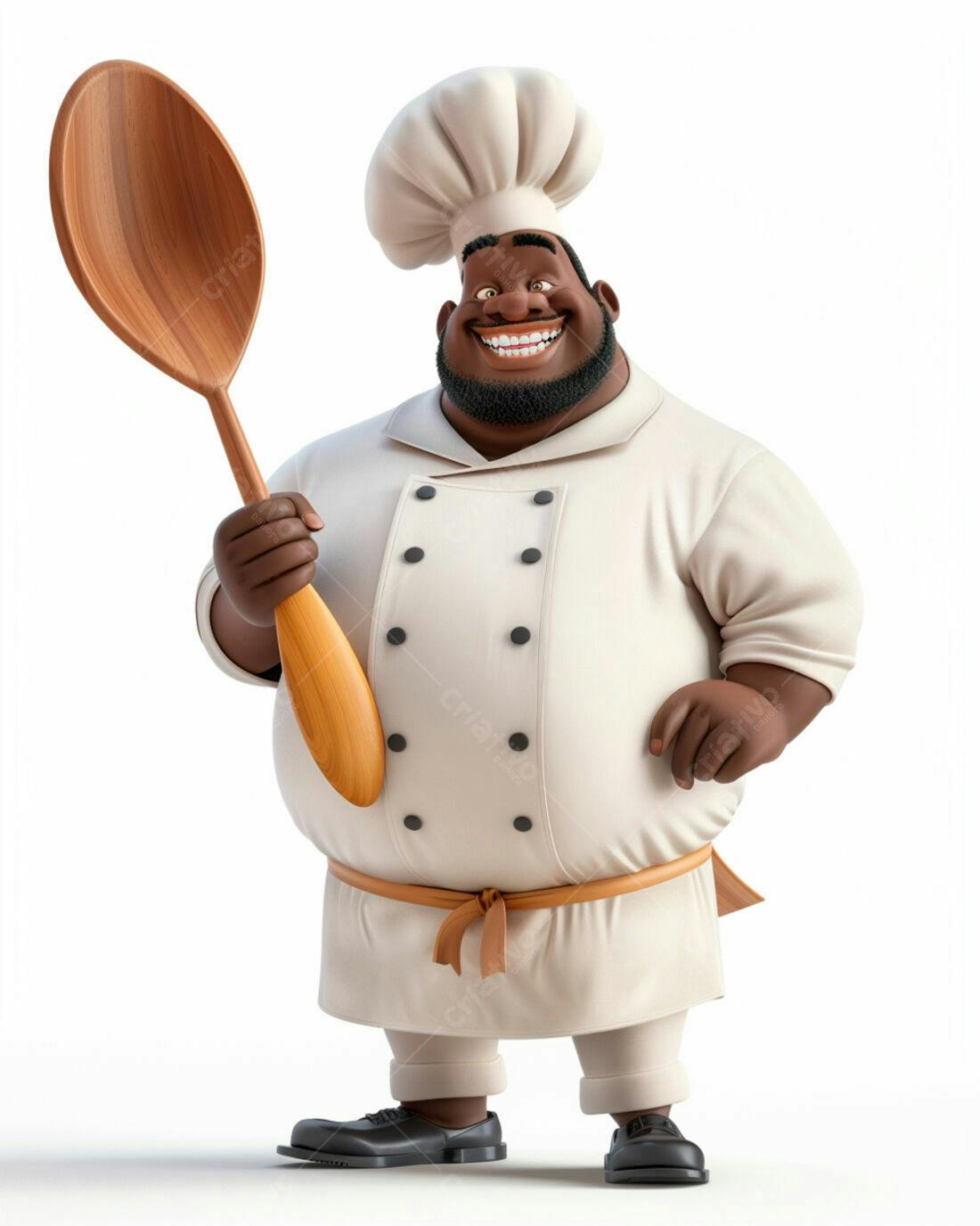Chef negro sorridente com colher de pau