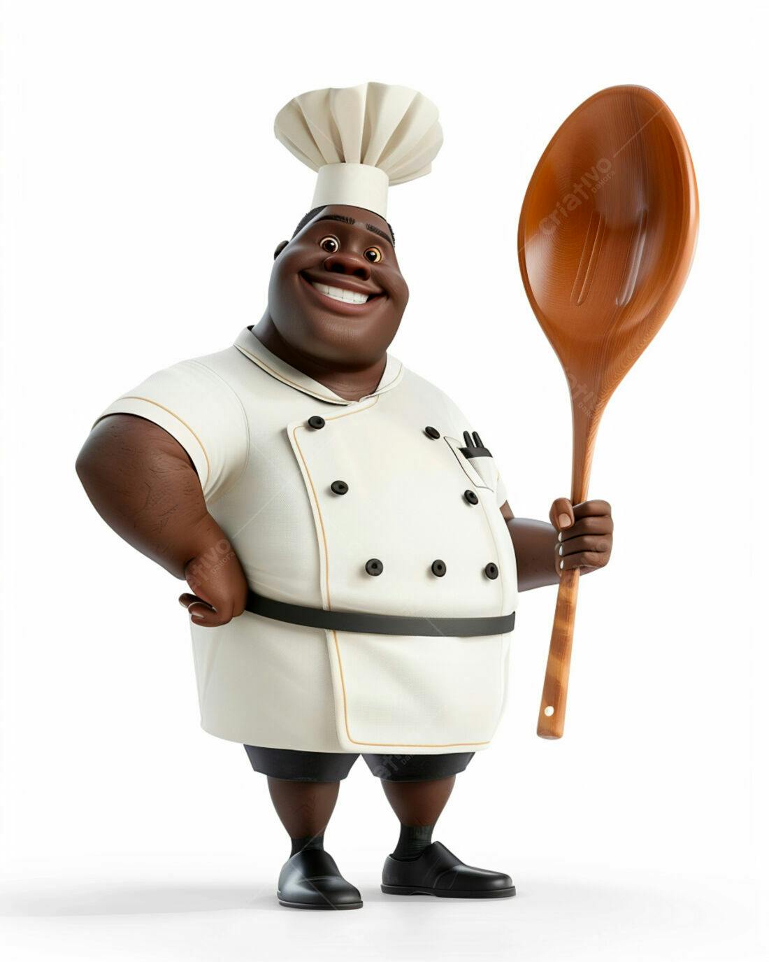 Chef negro sorridente com colher de pau