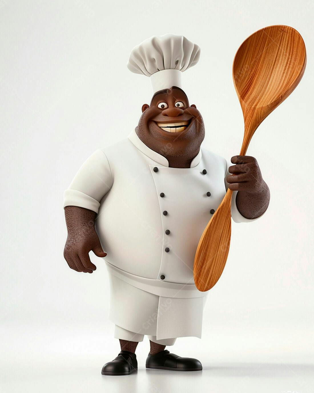 Chef negro sorridente com colher de pau