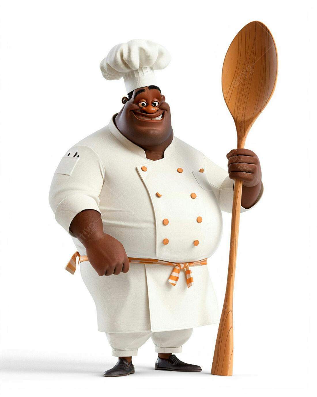 Chef negro sorridente com colher de pau