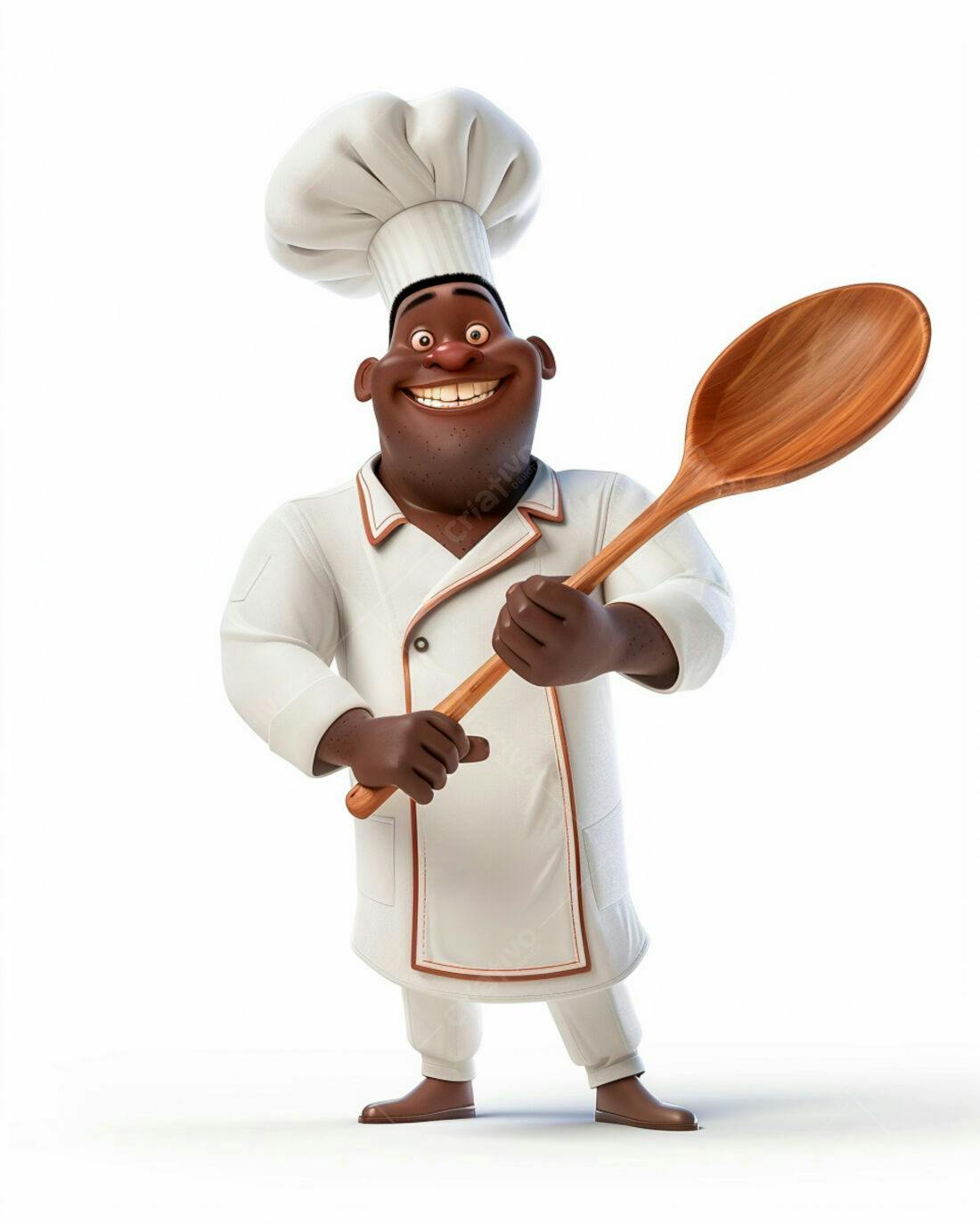 Chef negro sorridente com colher de pau