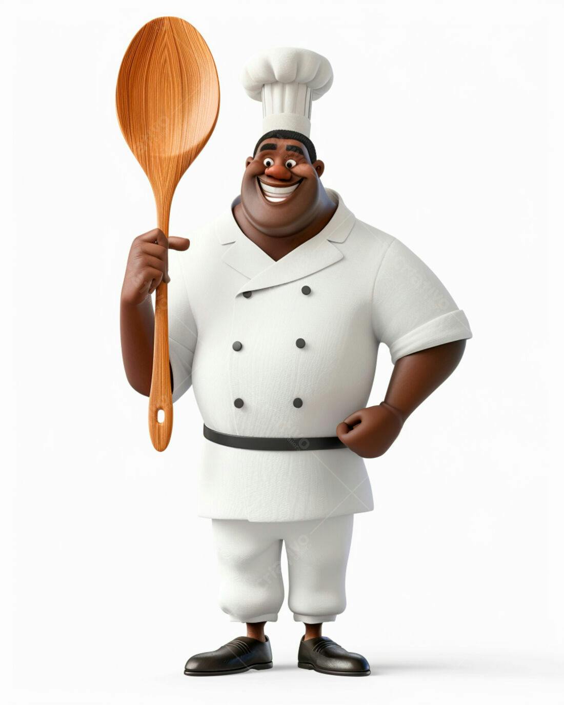 Chef afro-americano sorridente com colher de pau