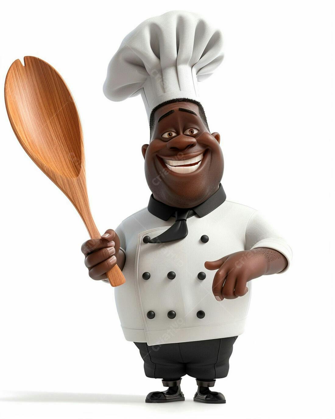 Chef negro sorridente com colher de pau
