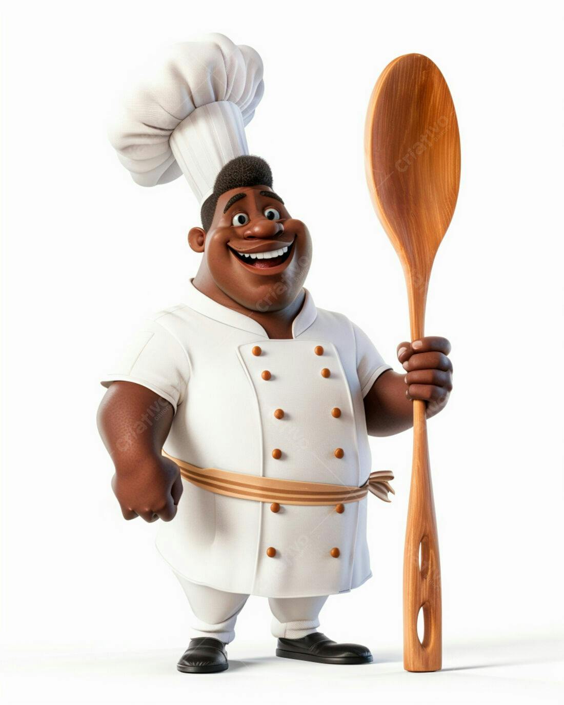 Chef negro sorridente com colher de pau