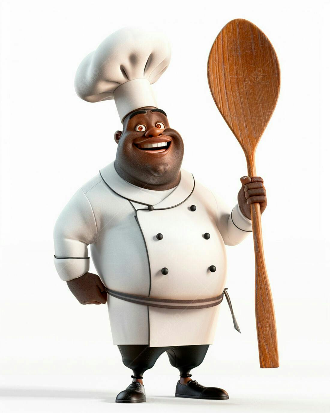 Chef negro sorridente com colher de pau