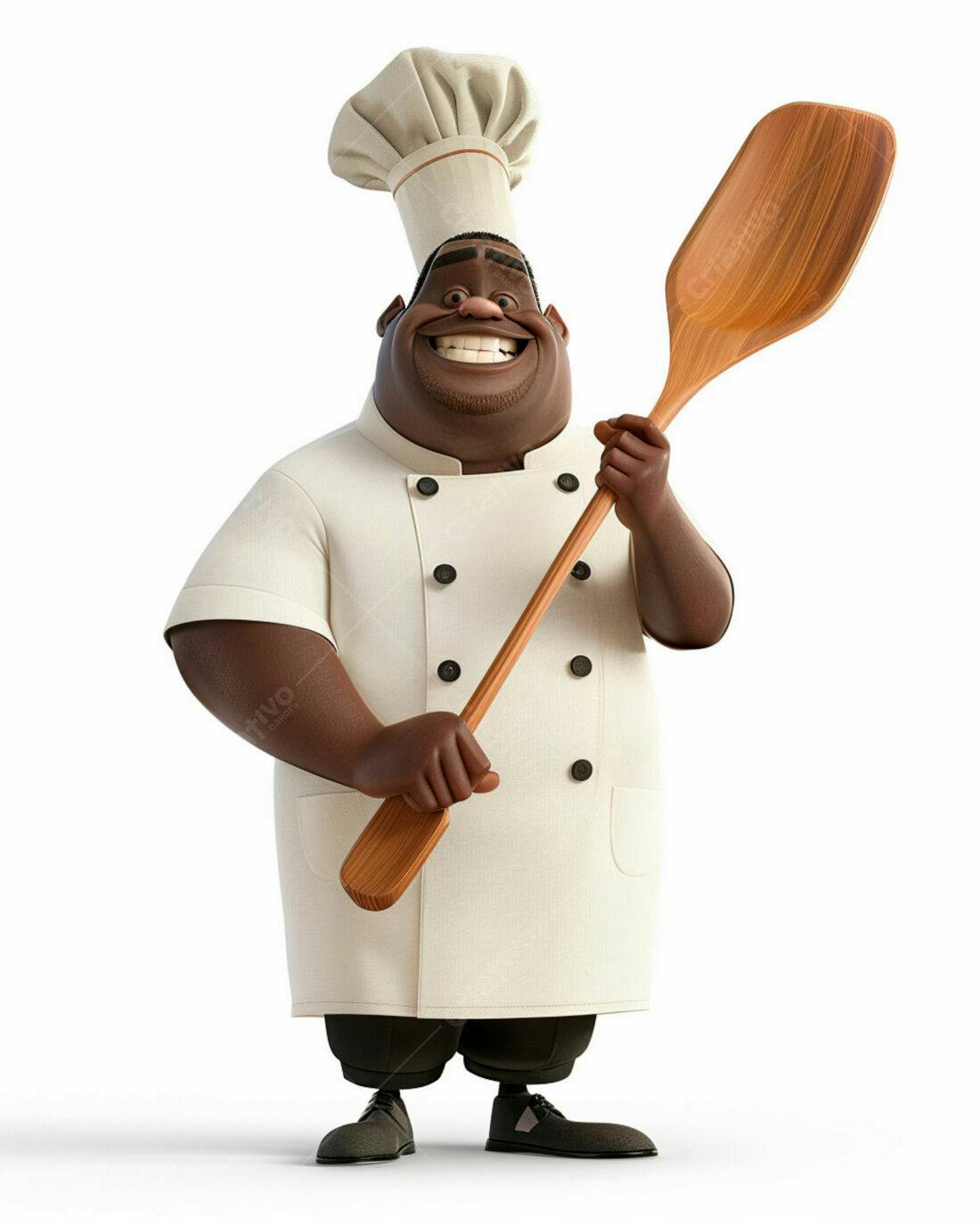 Chef alegre com colher de pau