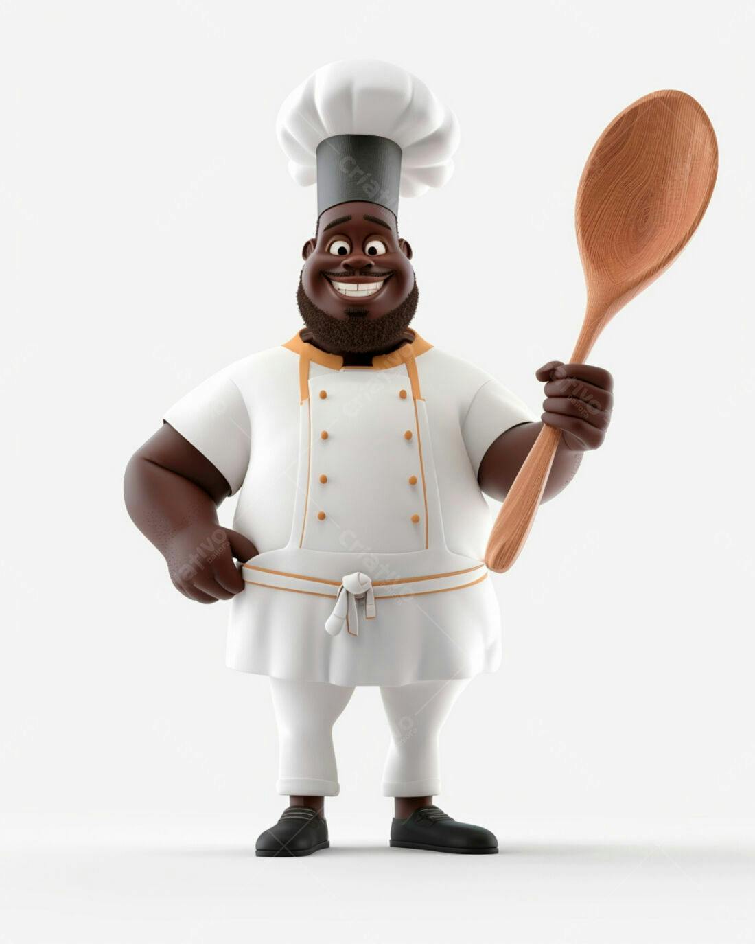 Chef Afro-americano sorridente com colher de pau