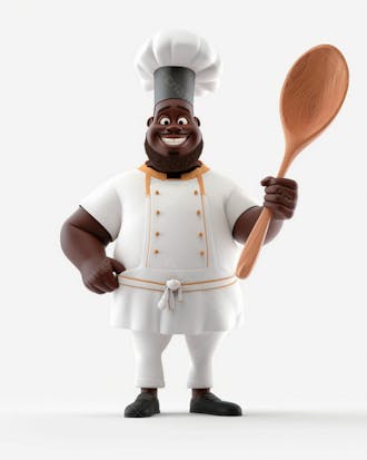 Cartoon de homem negro chef de cozinha 3d 53