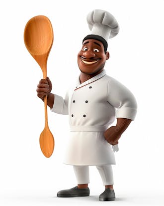 Cartoon de homem negro chef de cozinha 3d 54