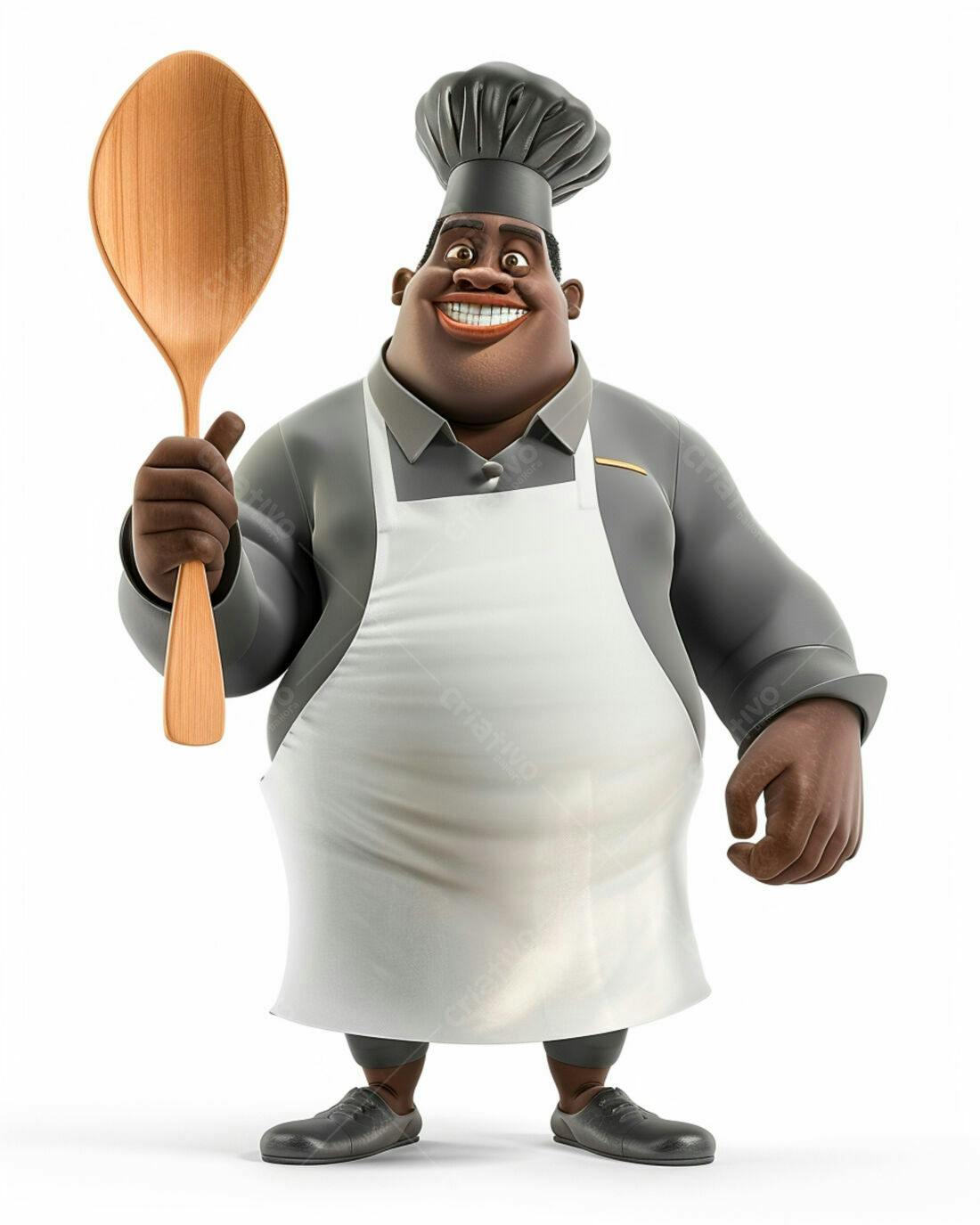 Chef negro sorridente com colher de pau