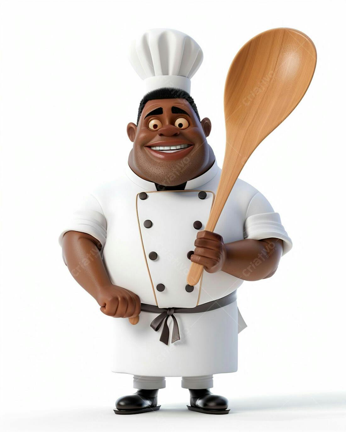 Chef negro sorridente com colher de pau