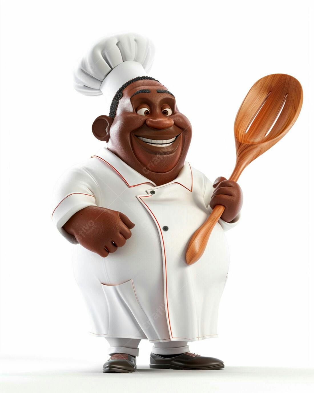 Chef negro sorridente com colher de pau
