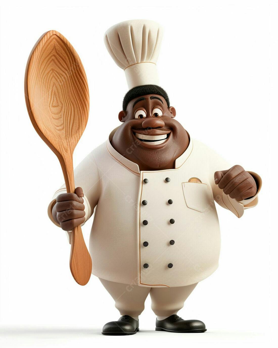 Chef negro sorridente com colher de pau