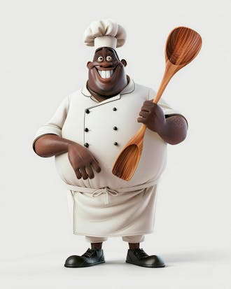 Cartoon de homem negro chef de cozinha 3d 1