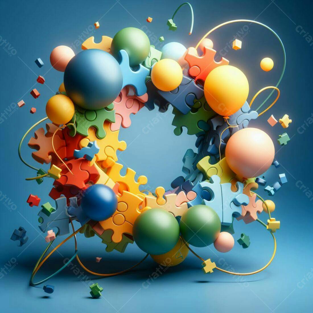 Quebra-cabeça 3D colorido com esferas