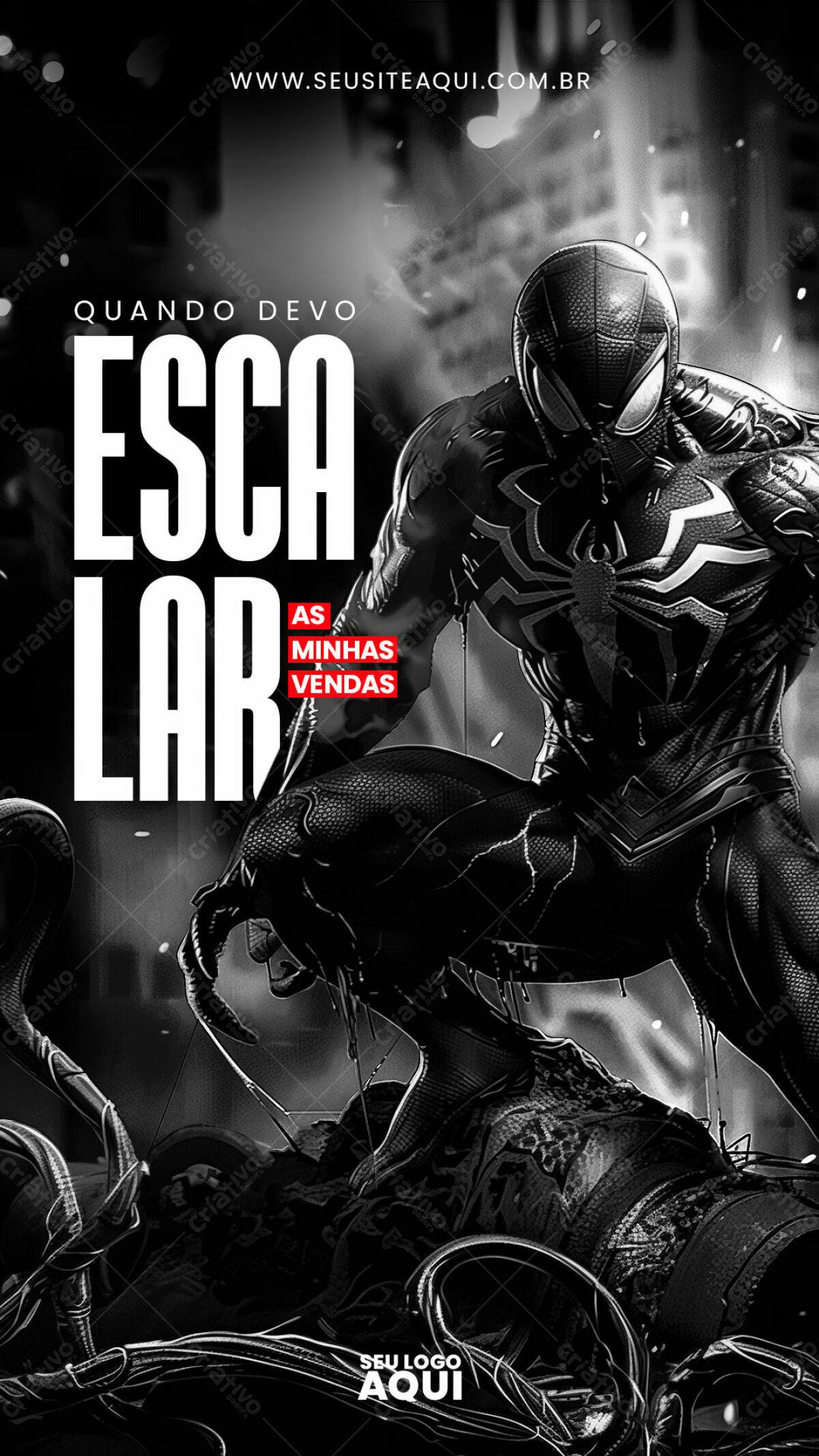Poster Motivacional Homem-Aranha Preto e Branco PSD Editável
