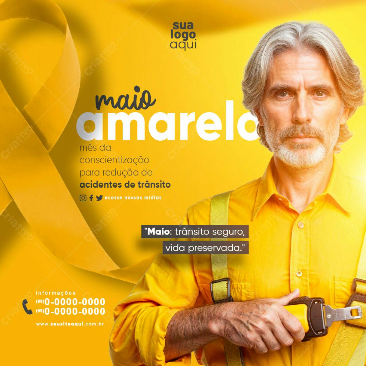 Flyer Maio Amarelo Conscientização Acidentes de Trânsito PSD Editável