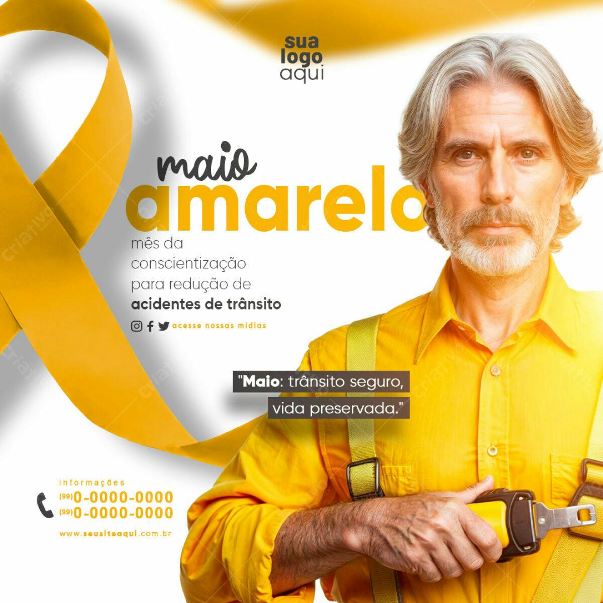 Flyer Maio Amarelo Conscientização Trânsito PSD Editável