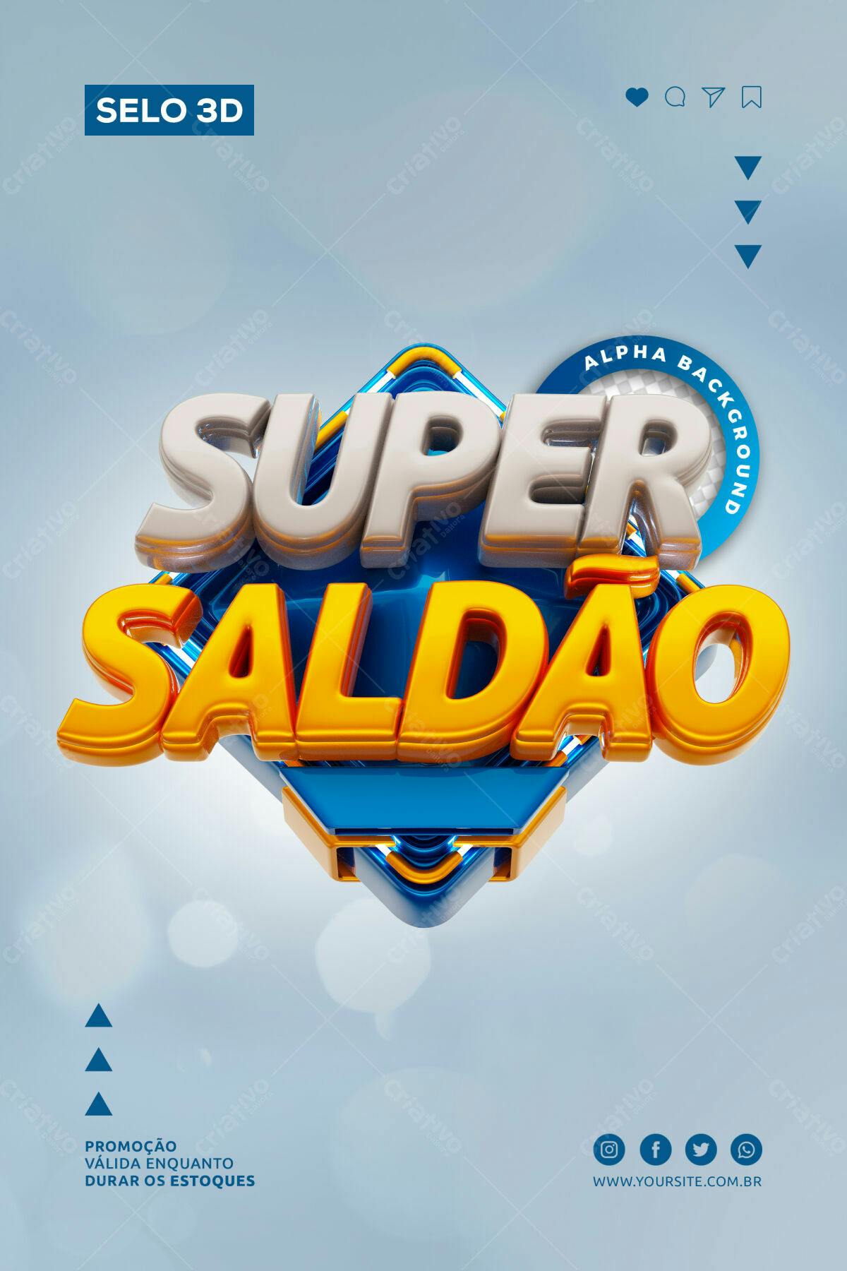 Selo 3D promocional azul e dourado 3D