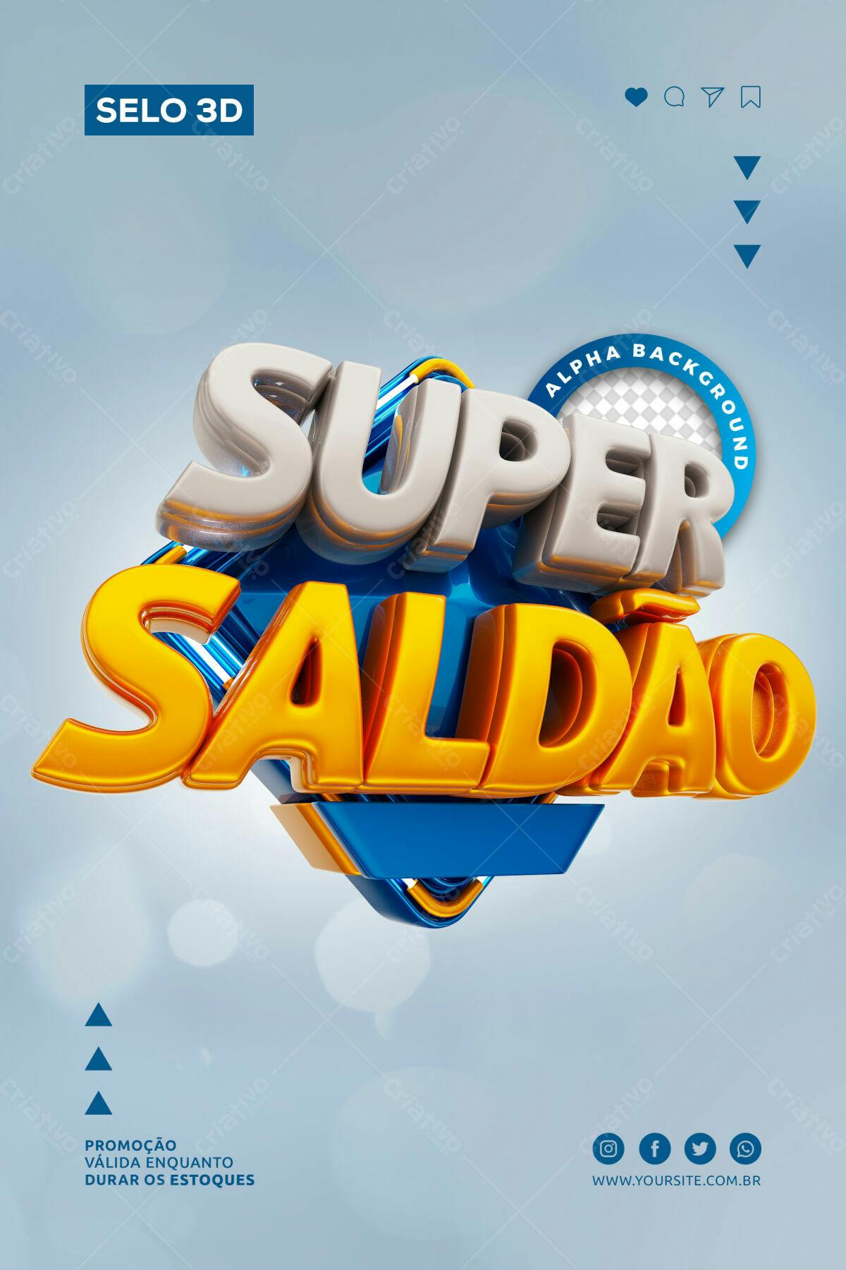 Selo 3D promocional super saldão azul e dourado