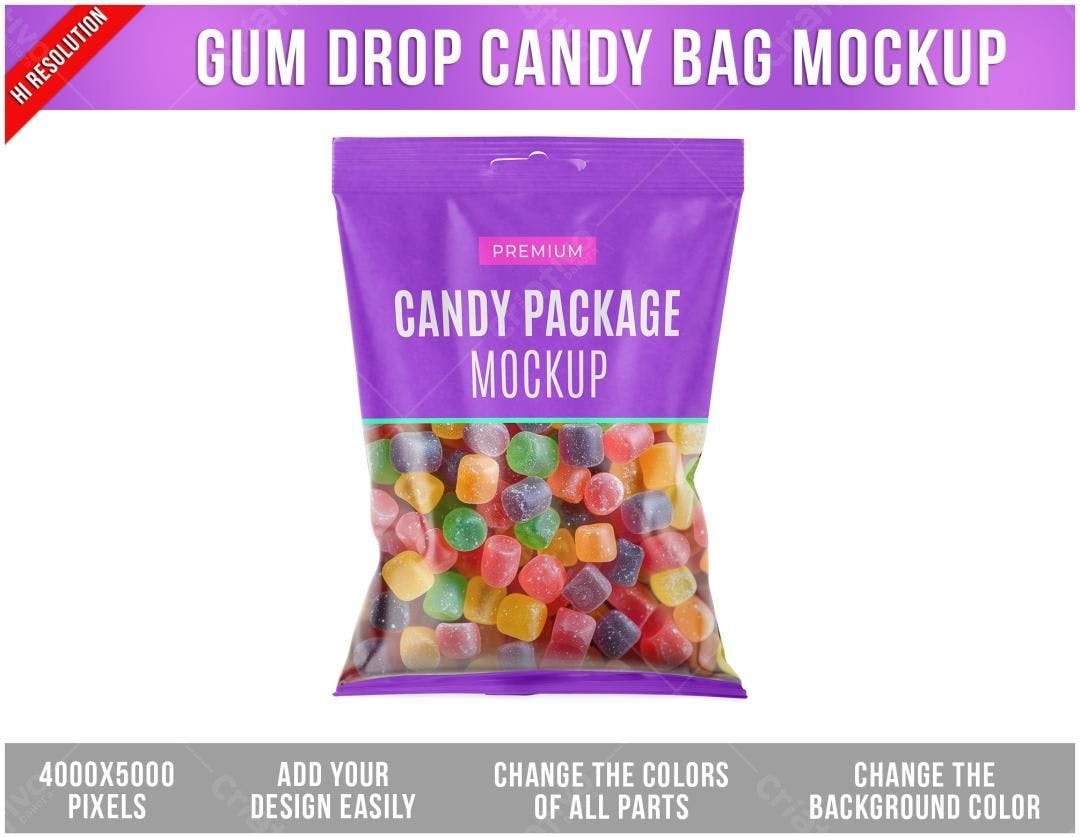 Mockup de Embalagem de Balas de Goma Coloridas
