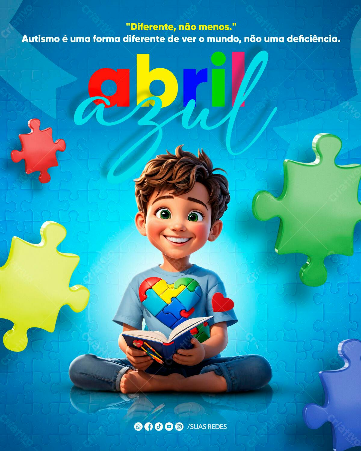 Flyer Abril Azul Conscientização Autismo PSD Editável