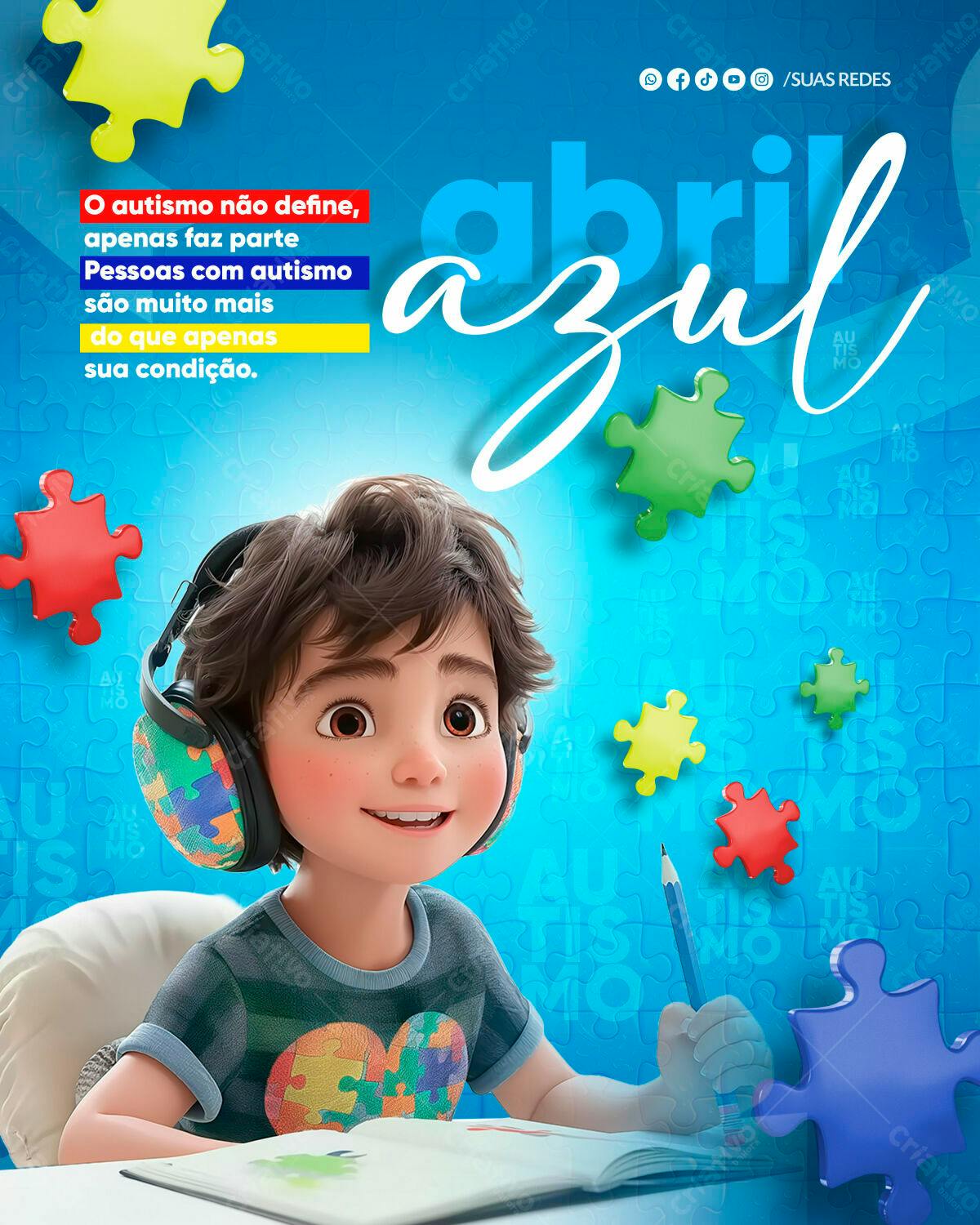 Flyer Abril Azul Conscientização Autismo PSD Editável