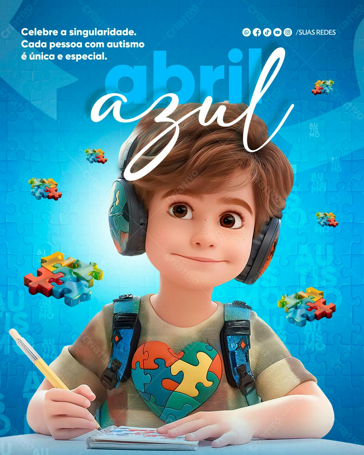 Flyer Abril Azul Autismo PSD Editável