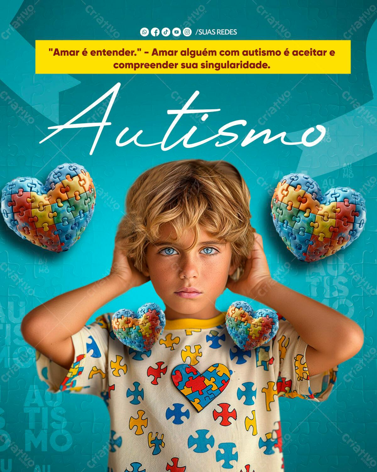 Post para o Dia Mundial de Conscientização do Autismo PSD Editável