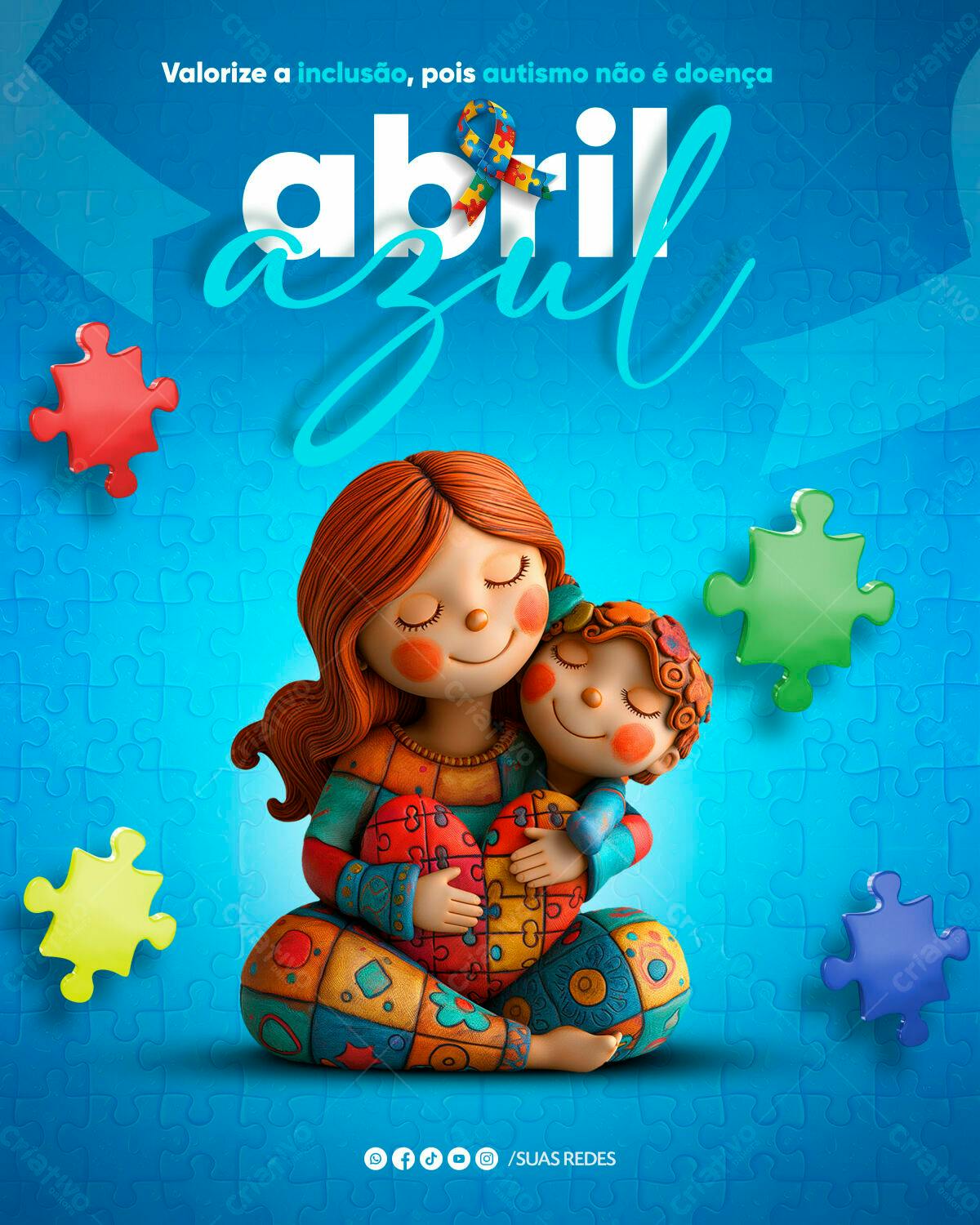 Flyer Abril Azul Conscientização Autismo PSD Editável