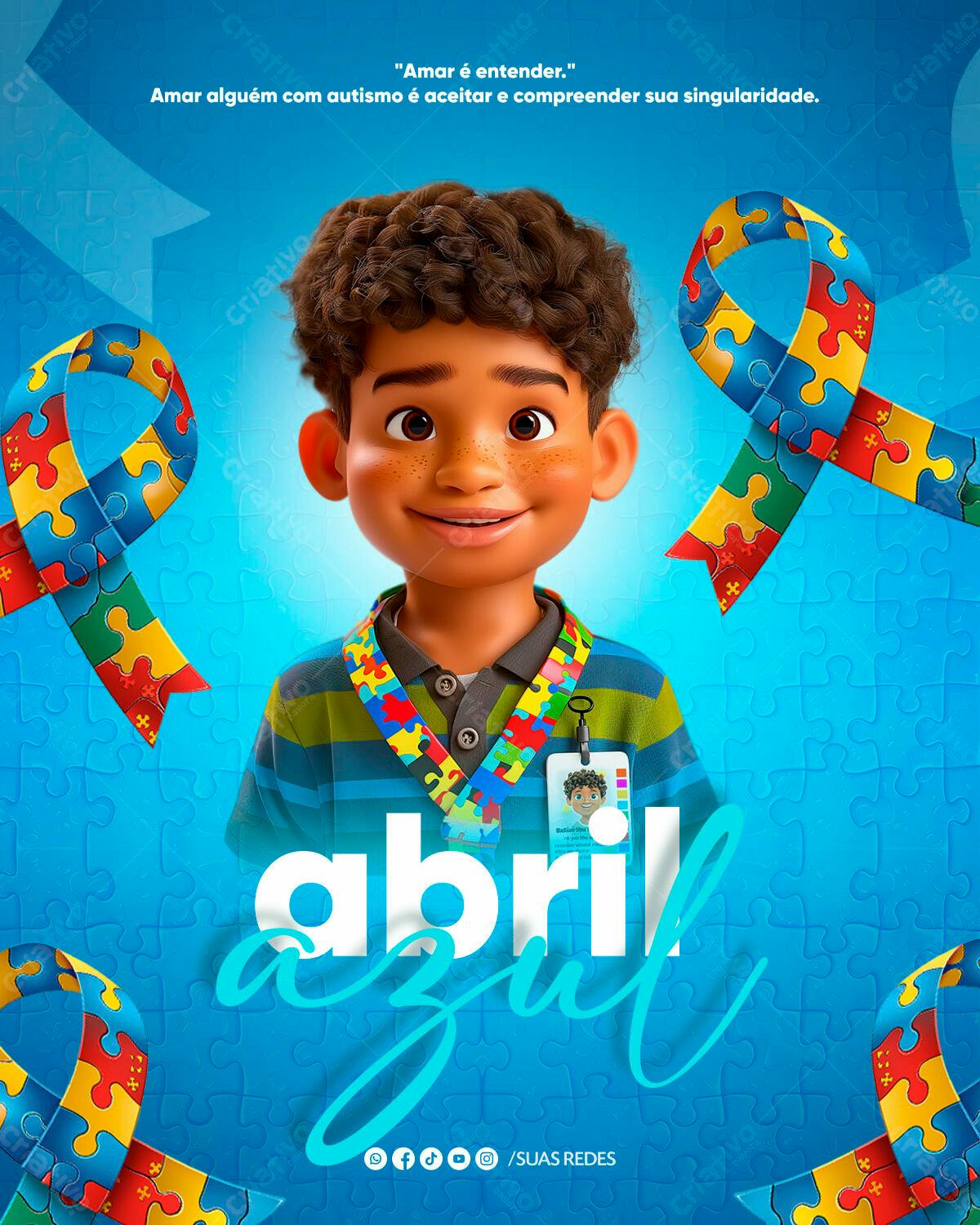 Poster Abril Azul Conscientização Autismo PSD Editável