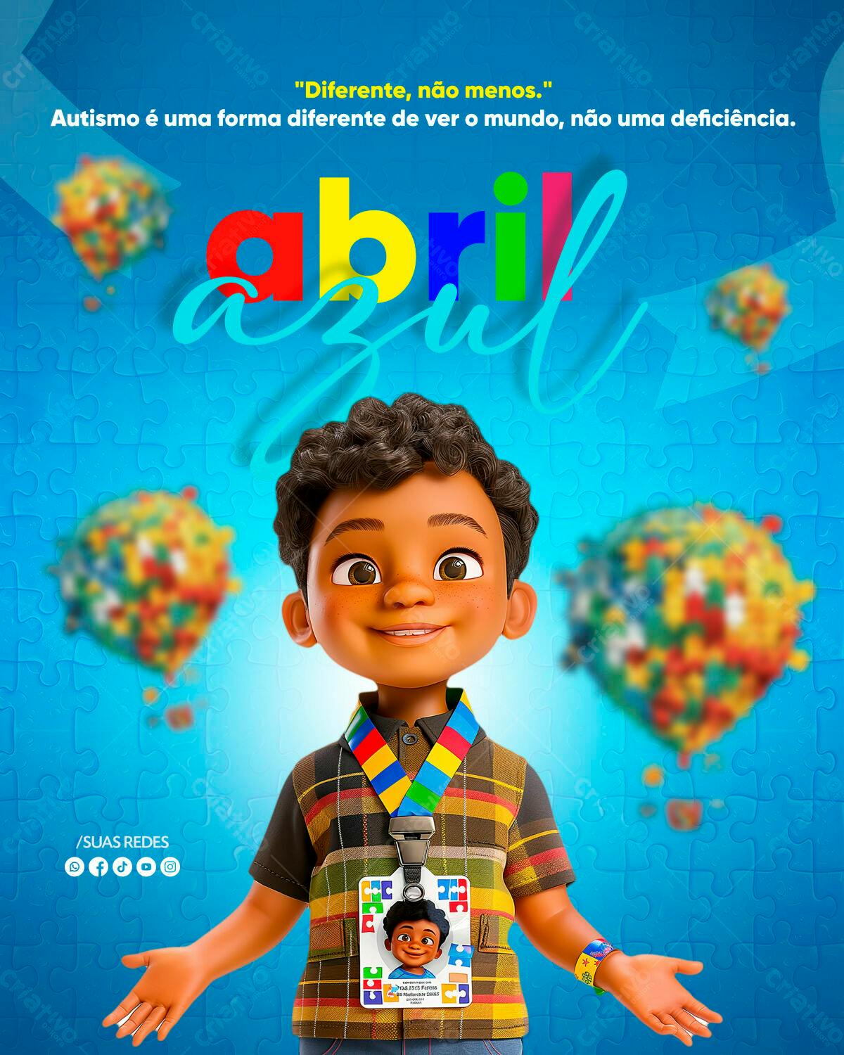 Poster Abril Azul Autismo PSD Editável