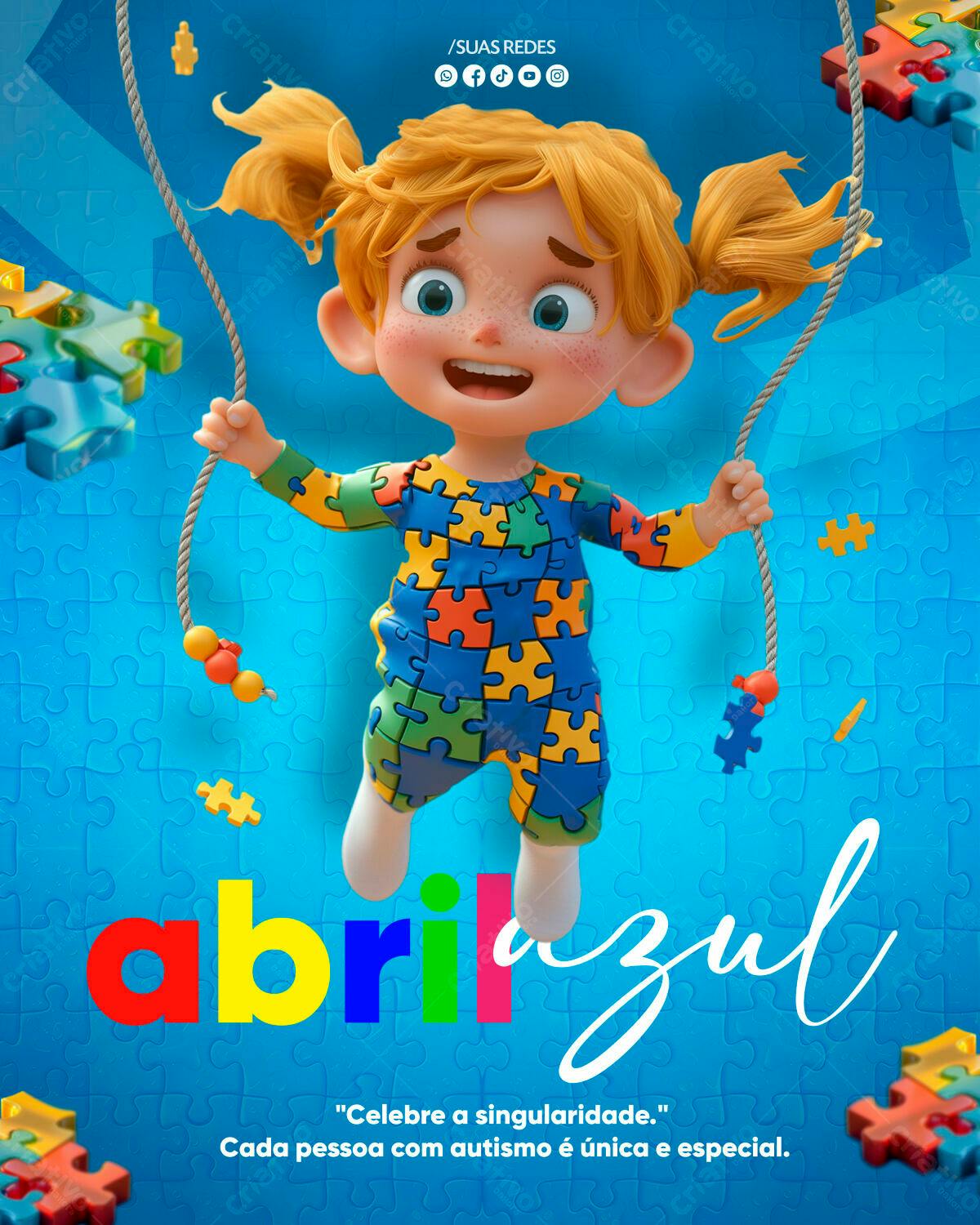 Poster Abril Azul - Conscientização Autismo PSD Editável