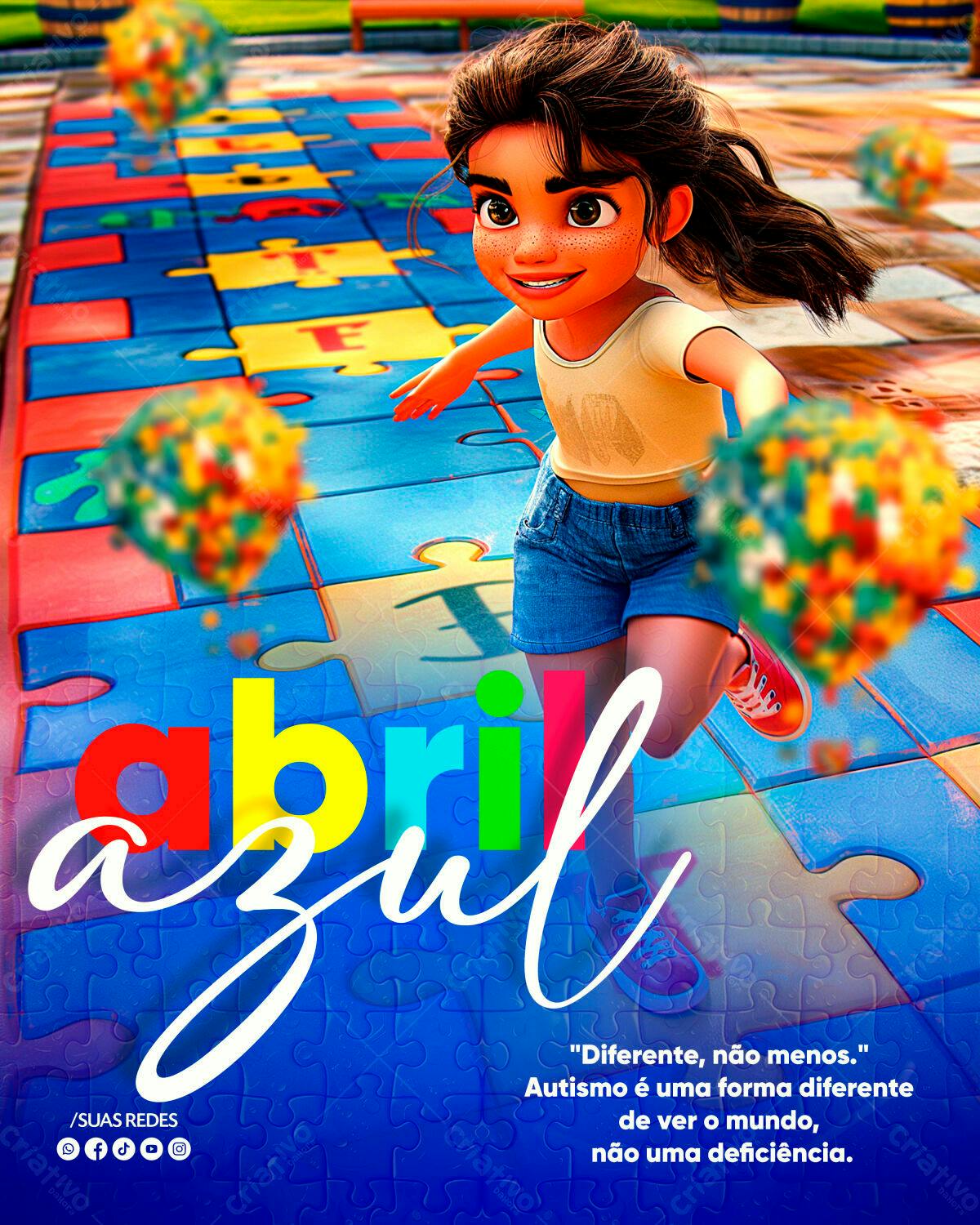 Flyer Abril Azul Conscientização Autismo PSD Editável
