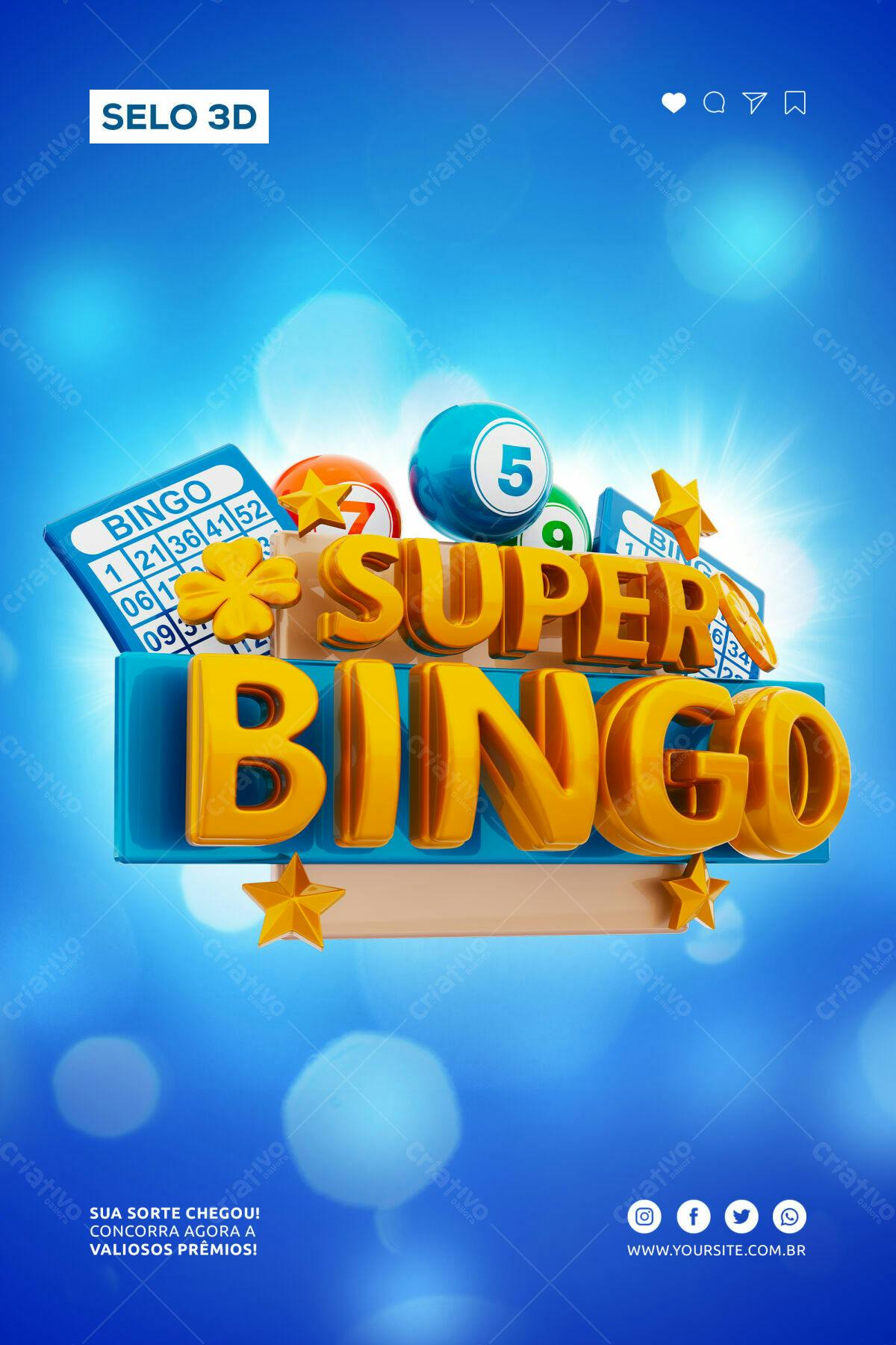 Selo 3D Bingo dourado e azul 3D