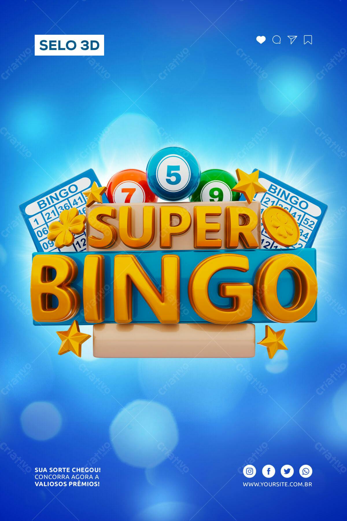 Selo 3D Bingo dourado e azul 3D