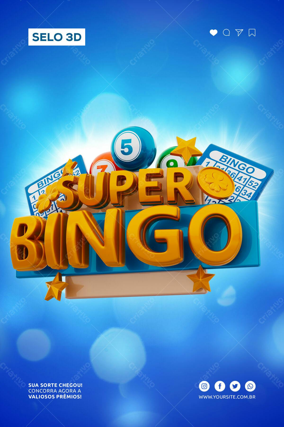 Selo 3D Bingo dourado e azul