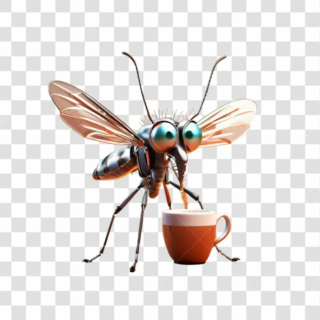 Icone Mosquitinho tomando café PNG com fundo transparente