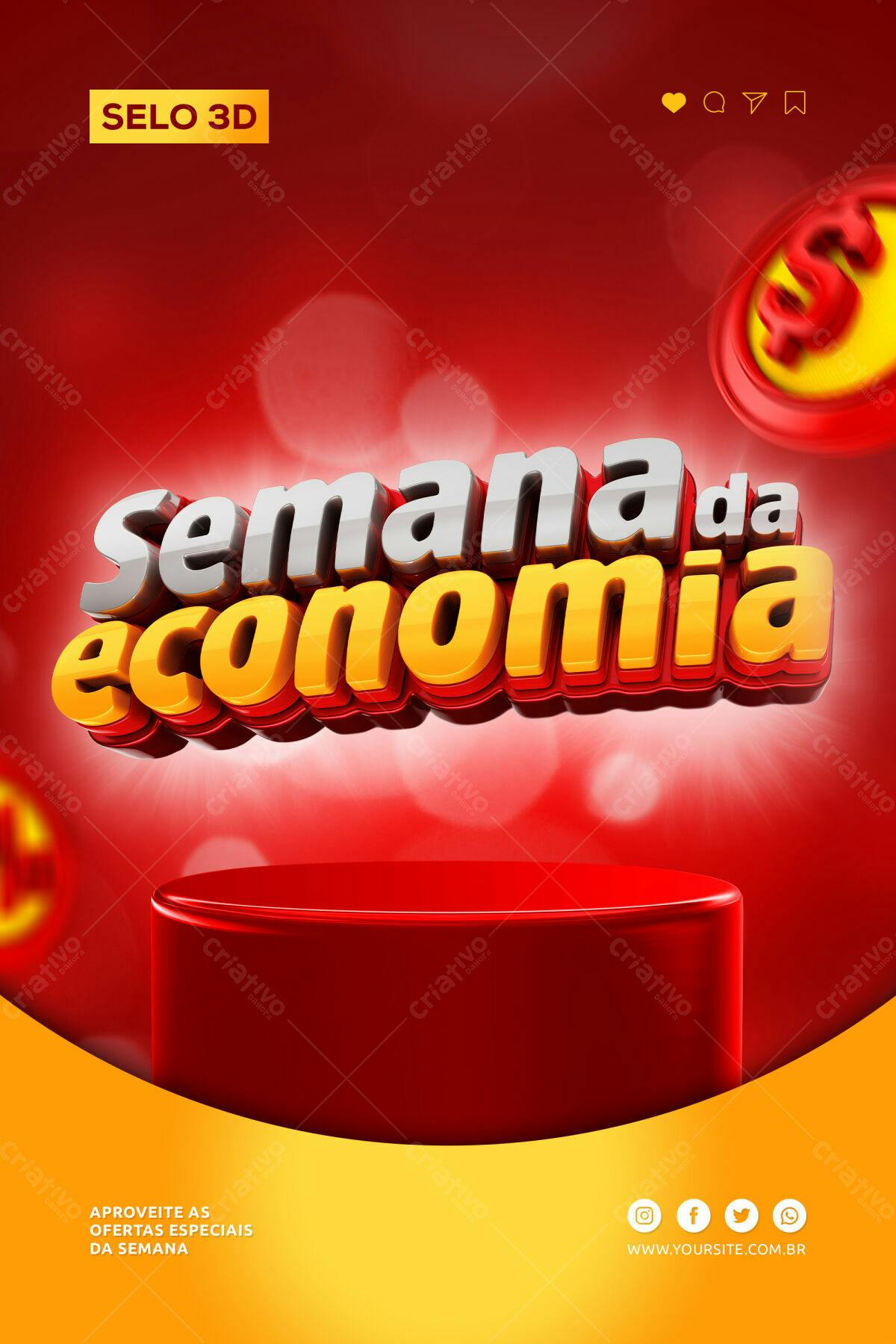 Selo 3D promocional vermelho e dourado