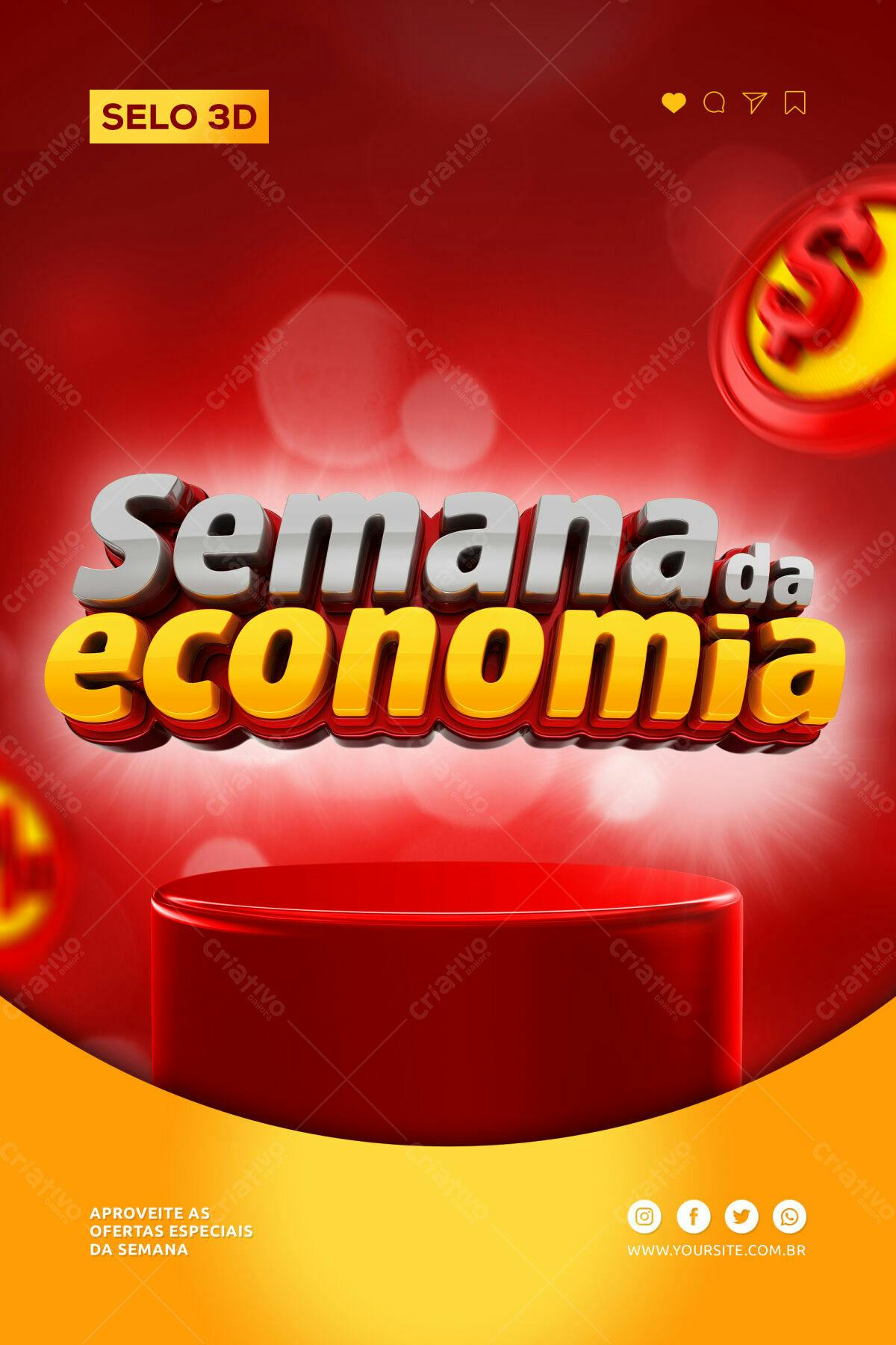 Selo 3D promocional vermelho e dourado metálico