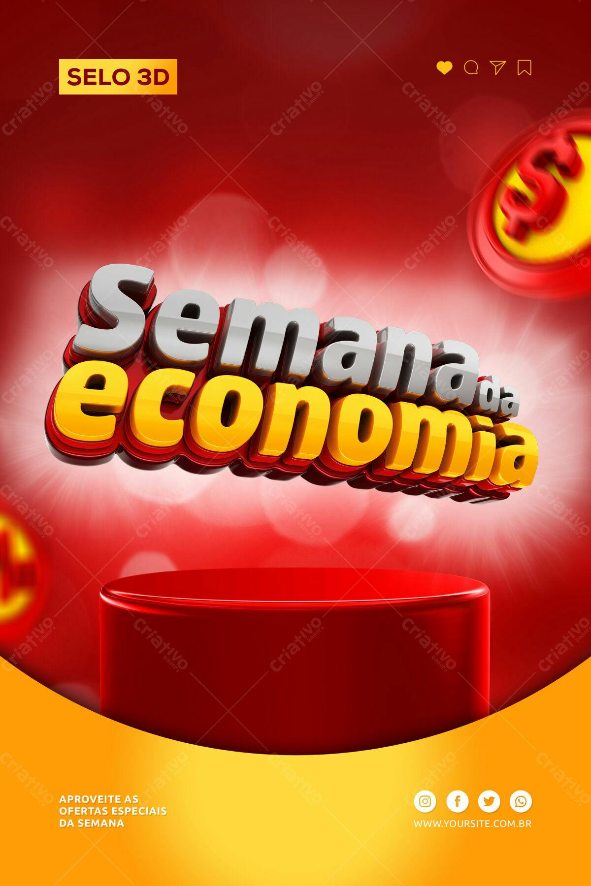 Selo 3D promocional vermelho e dourado