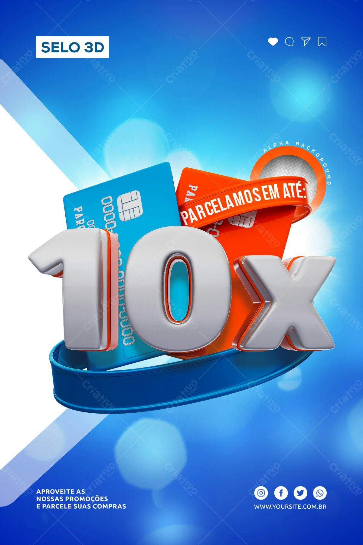 Selo 3D promocional azul e laranja metálico