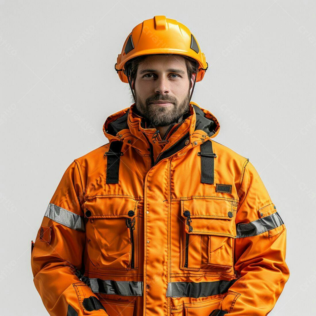 Homem usando uniforme laranja e capacete