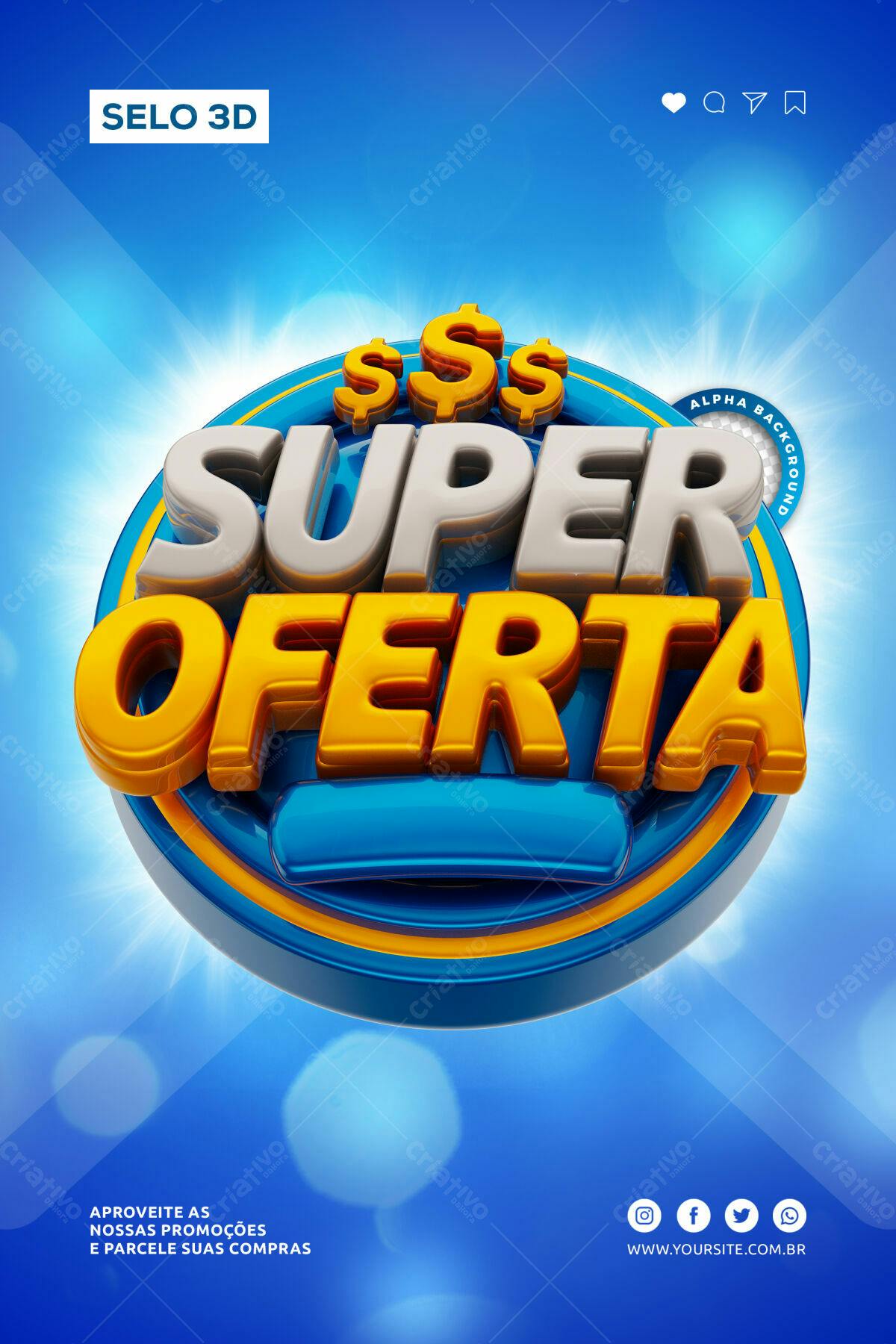 Selo 3D promocional azul e dourado