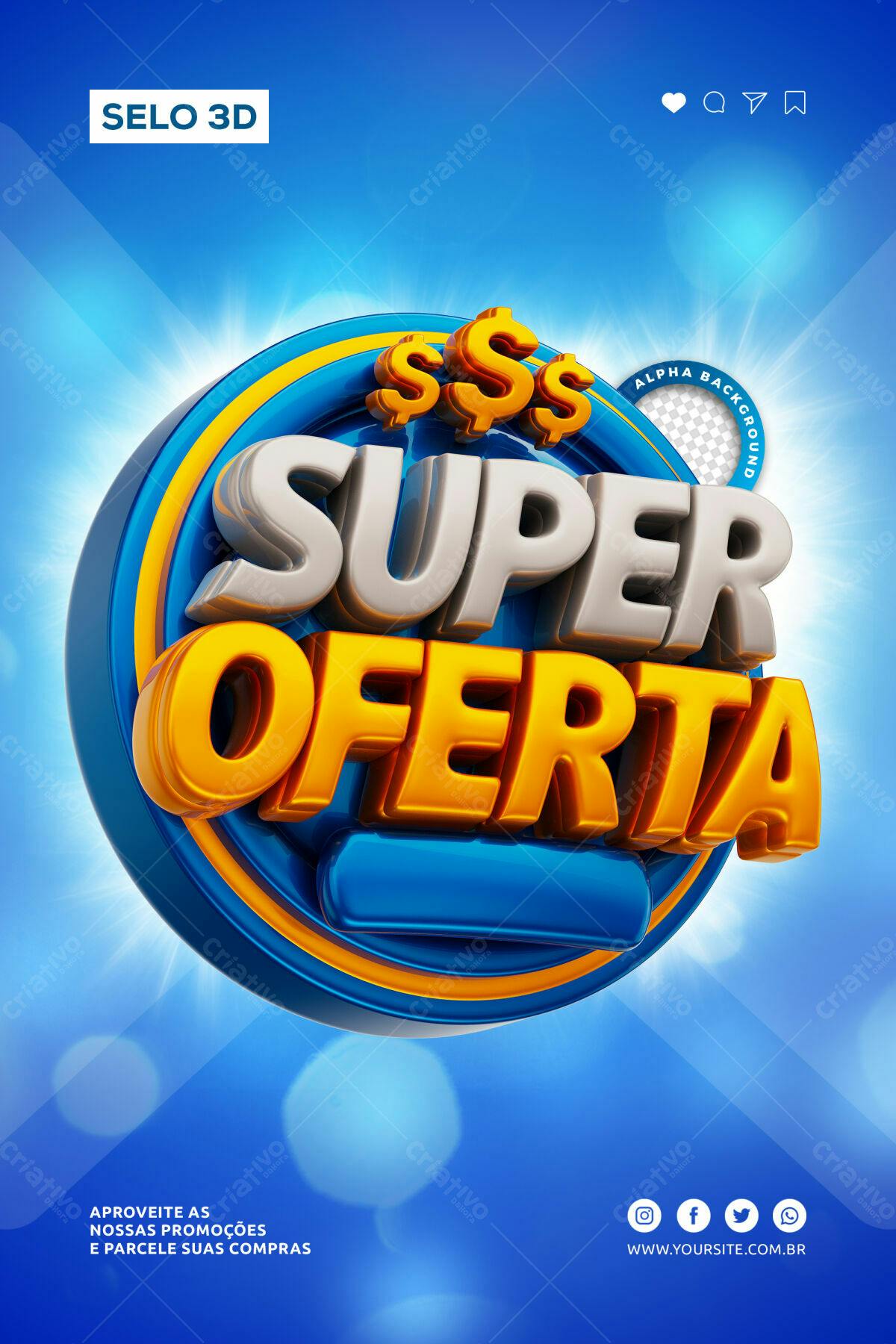 Selo 3D promocional azul e dourado super oferta