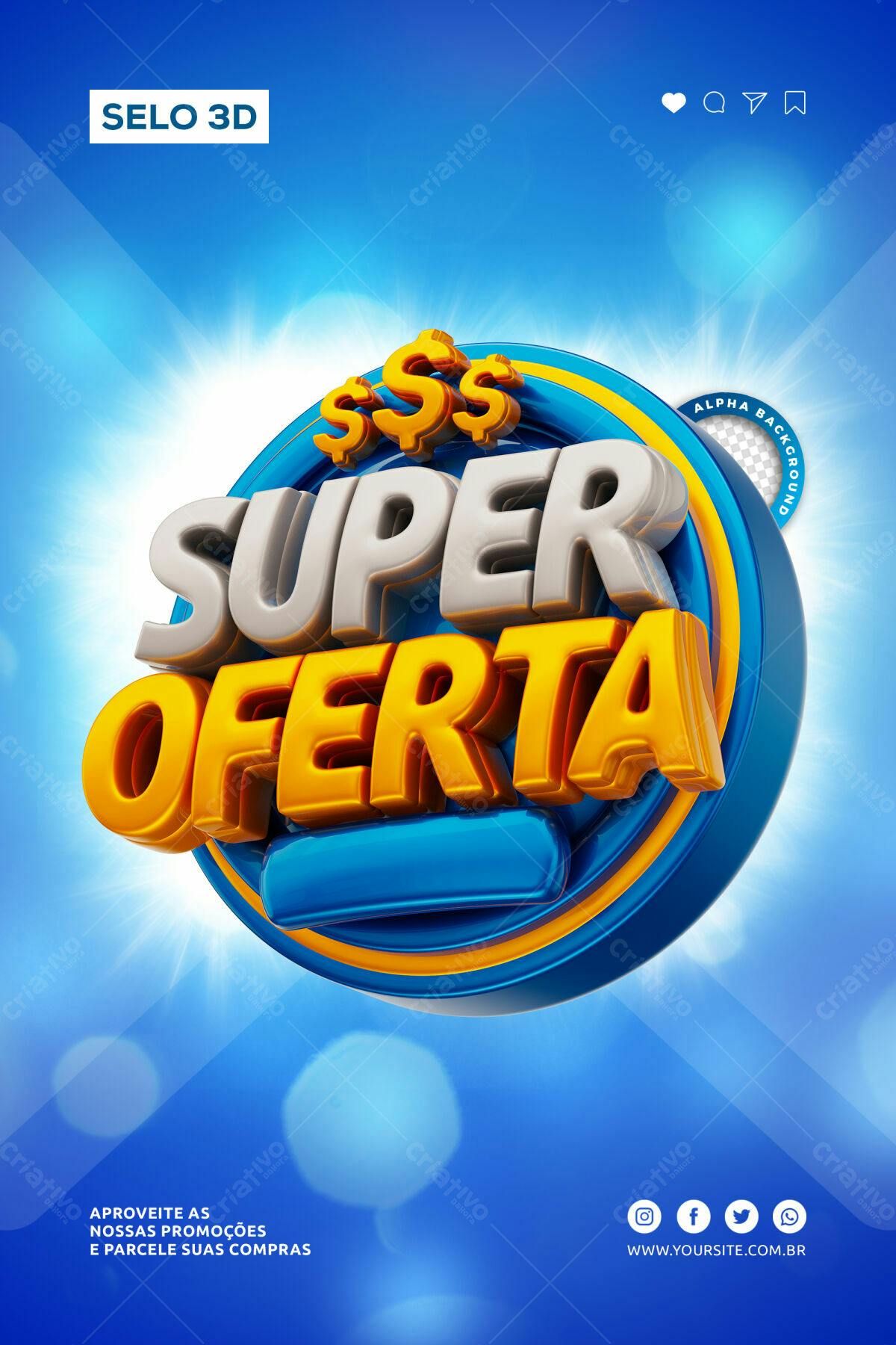 Selo 3D promocional azul e dourado 3D
