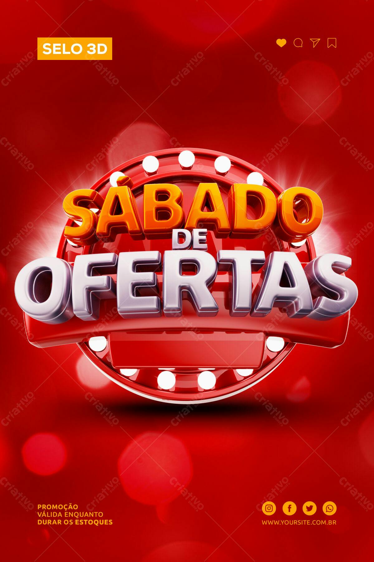 Selo 3D promocional vermelho e laranja 3D